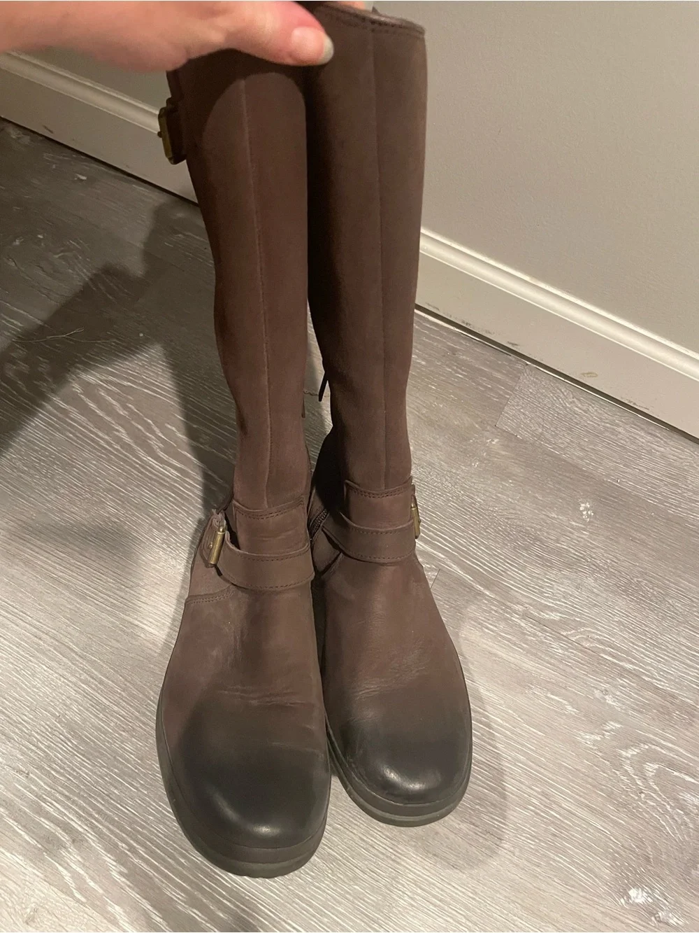 UGG Thomsen Brown Leather Buckle Riding Boots - Shearling Lined